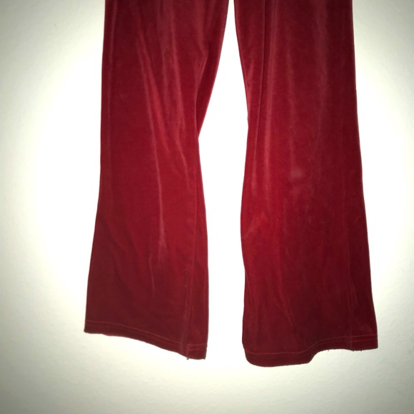 Red Velour Women's Sweatpants 2000s US Size XS-S Y2K Rhinestones Heart Sweats - Picture 2 of 8